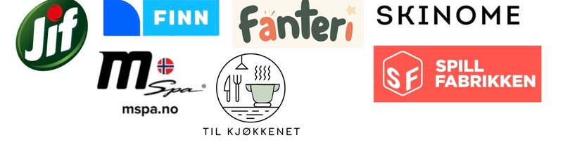 Flere tidligere samarbeid, blant annet Jif, FINN, Fánten, Skinome og Spillfabrikken